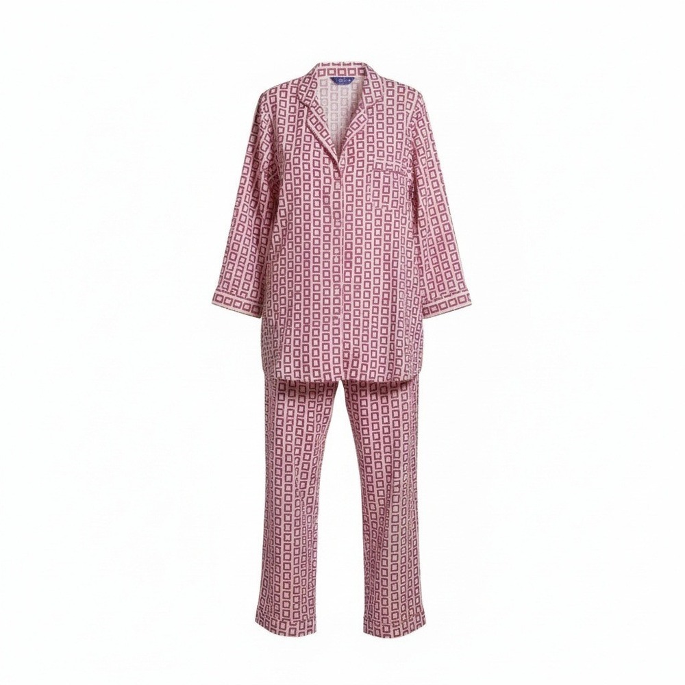 Pine Cone Hill Pajama Set Womens Medium Pink Geometric Print 100% Cotton Retired